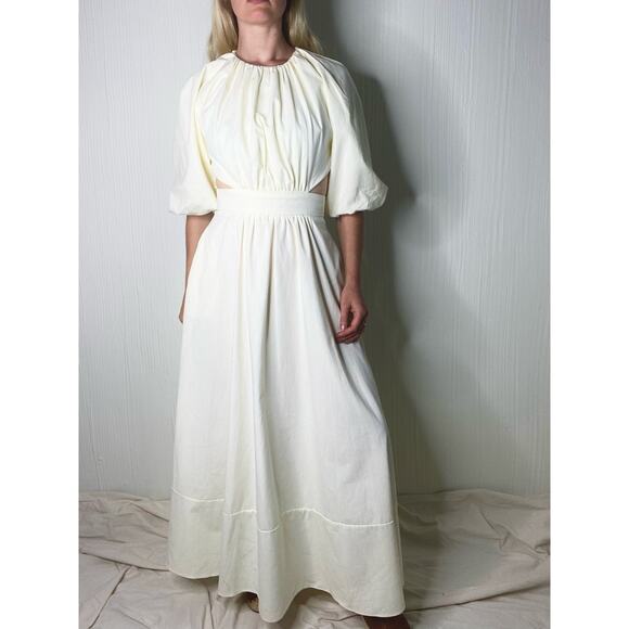 ASOS Cream Puff Sleeve Cut Out Back Maxi Dress NWT US 6 - Picture 7 of 16